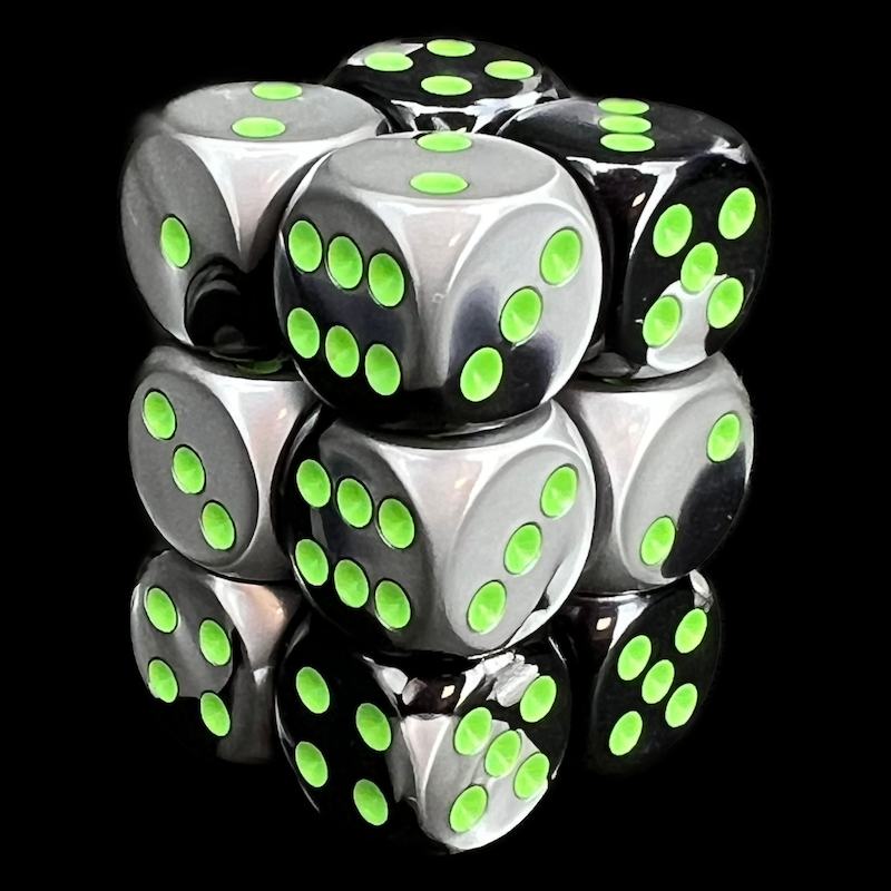 Chessex Gemini Black & Grey 12 x D6 Dice Set
