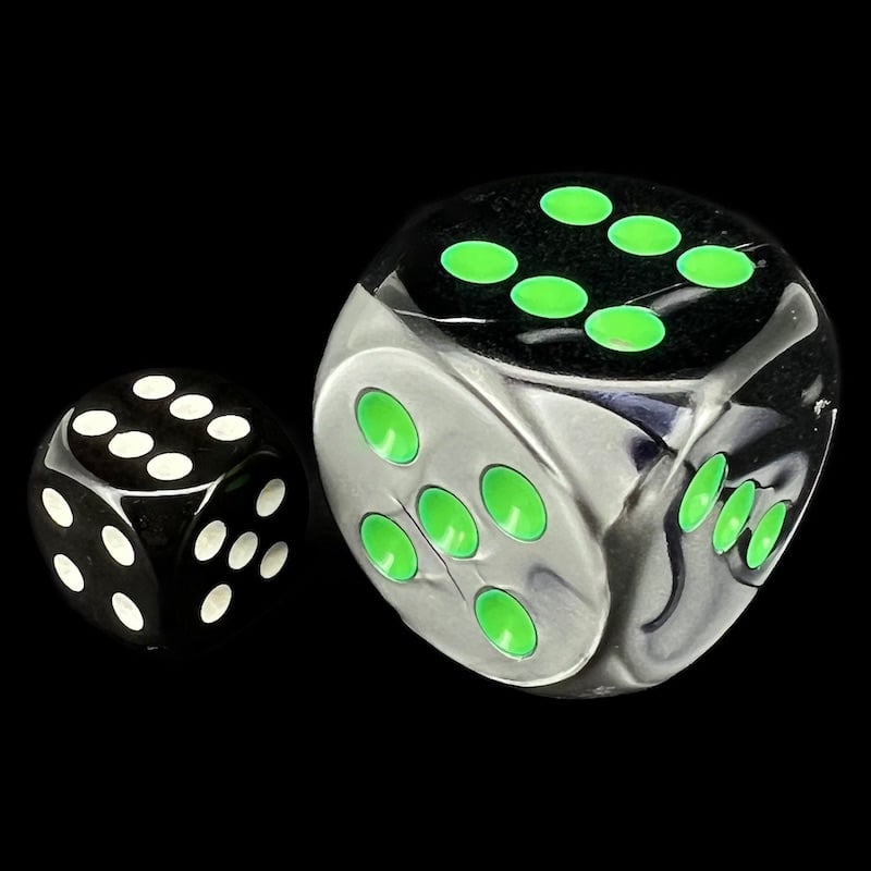 Chessex Gemini Black & Grey with Green BIG 30mm D6 Spot Dice