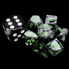 Chessex Gemini Black & Grey MINI-HEDRAL 7 Dice Polyset with Dice Cube