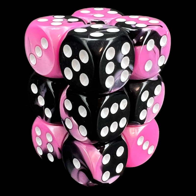 Chessex Gemini Black & Pink 12 x D6 Dice Set