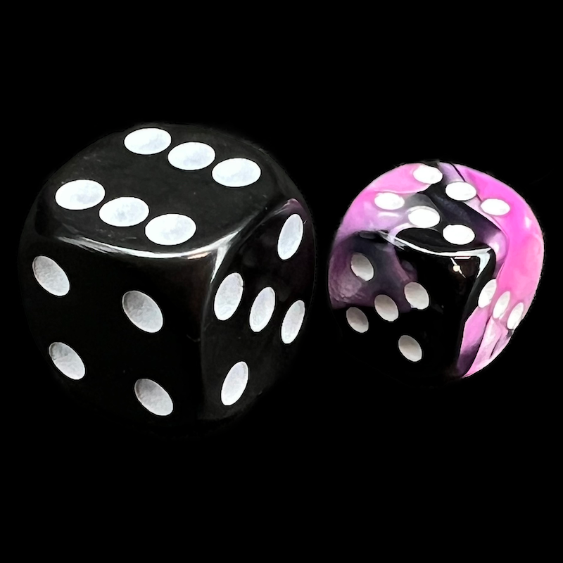 Chessex Gemini Black & Pink 12mm D6 Spot Dice