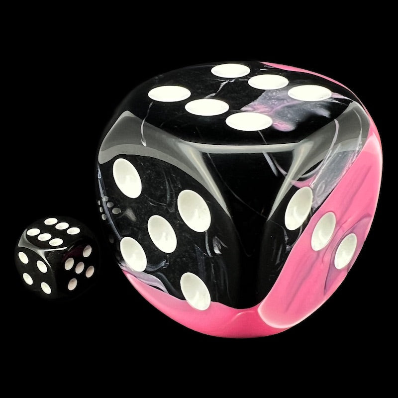 Chessex Gemini Black & Pink with White MASSIVE 50mm D6 Spot Dice