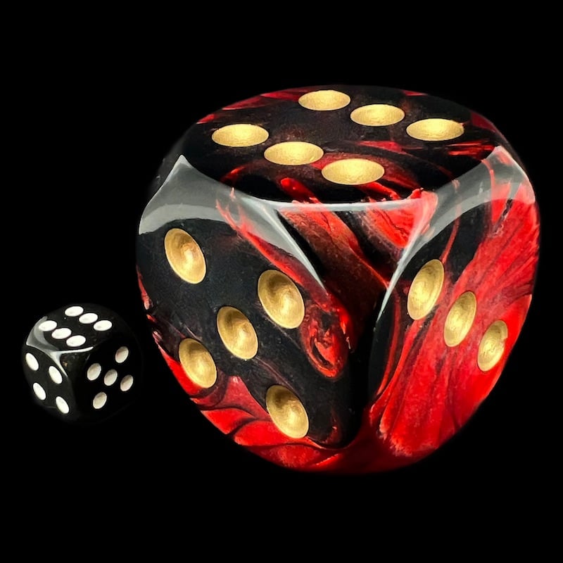 Chessex Gemini Black & Red with Gold MASSIVE 50mm D6 Spot Dice