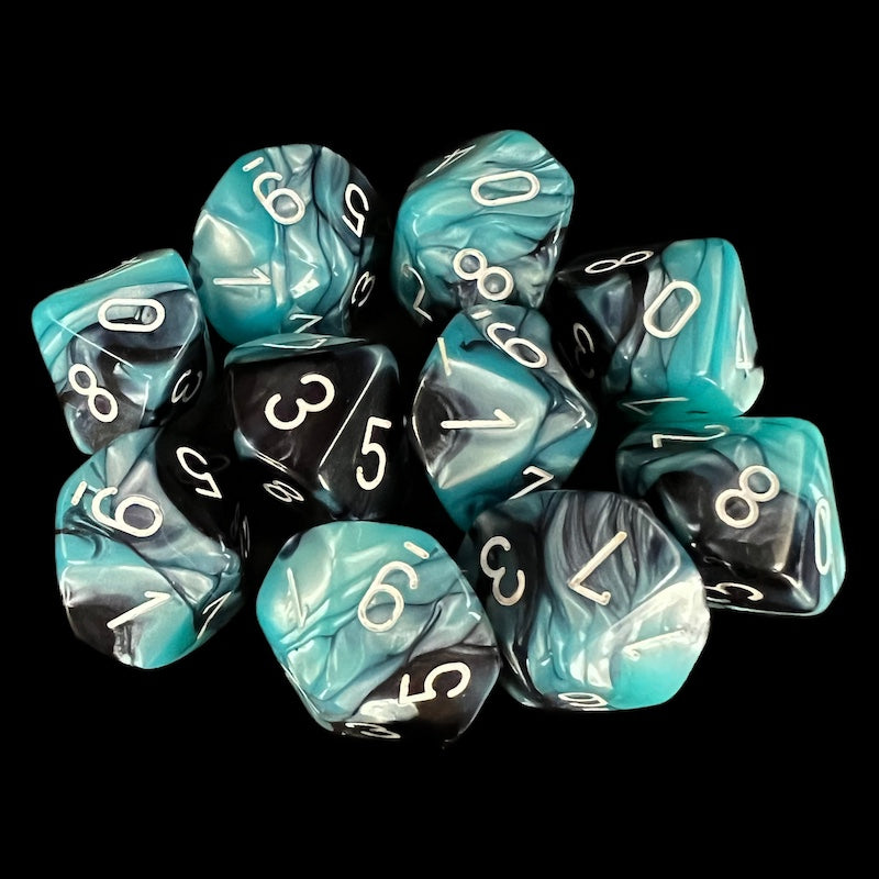 Chessex Gemini Black & Shell 10 x D10 Dice Set - Discontinued