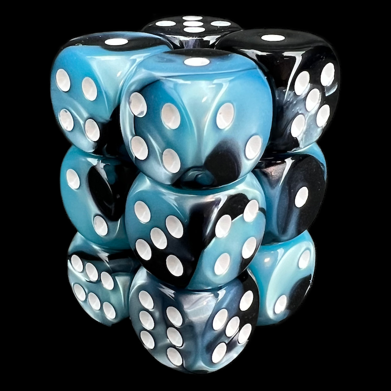 Chessex Gemini Black & Shell 12 x D6 Dice Set - Discontinued