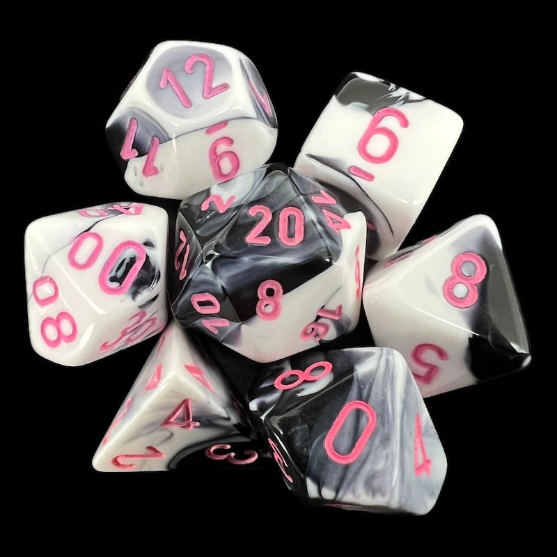 Chessex Gemini Black & White with Pink 7 Dice Polyset