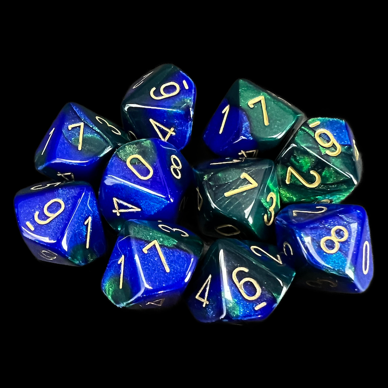 Chessex Gemini Blue & Green 10 x D10 Dice Set