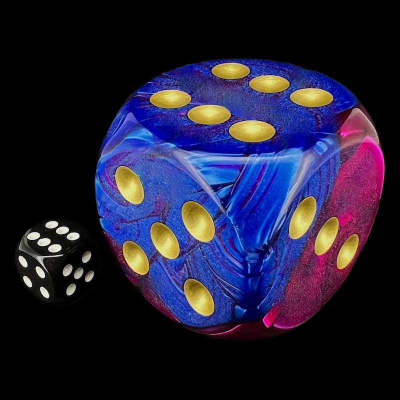 Chessex Gemini Blue & Purple with Gold MASSIVE 50mm D6 Spot Dice