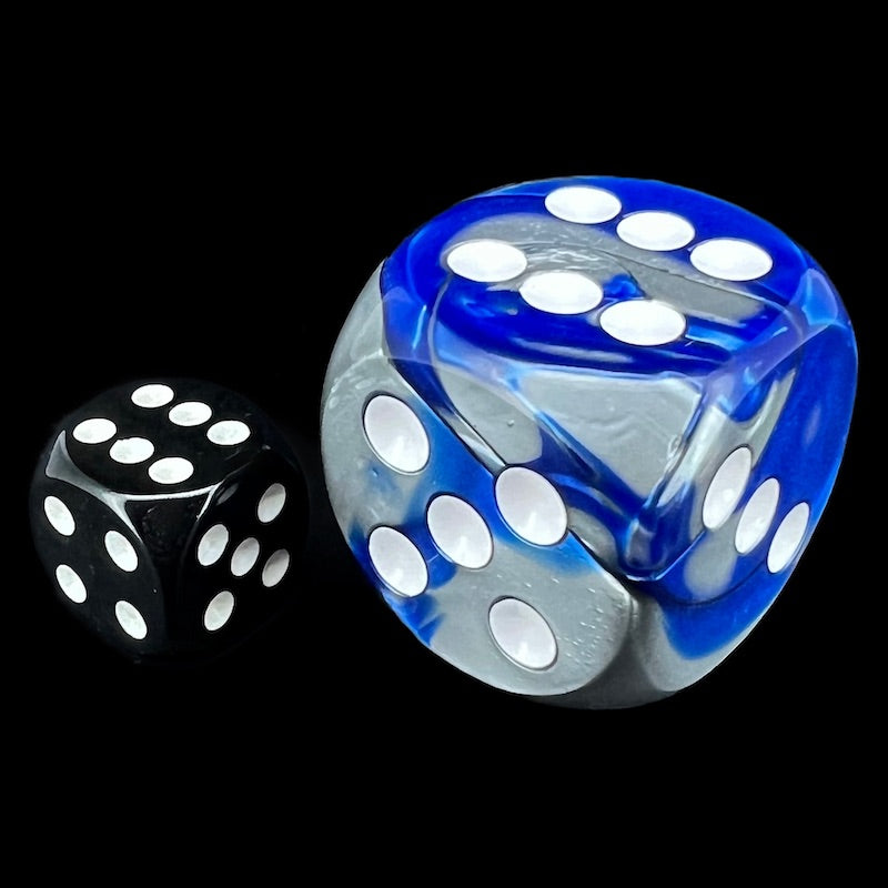 Chessex Gemini Blue & Steel with White BIG 30mm D6 Spot Dice