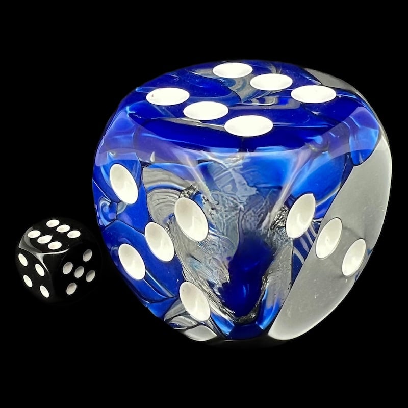 Chessex Gemini Blue & Steel with White MASSIVE 50mm D6 Spot Dice