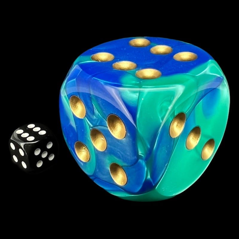 Chessex Gemini Blue & Teal with Gold MASSIVE 50mm D6 Spot Dice