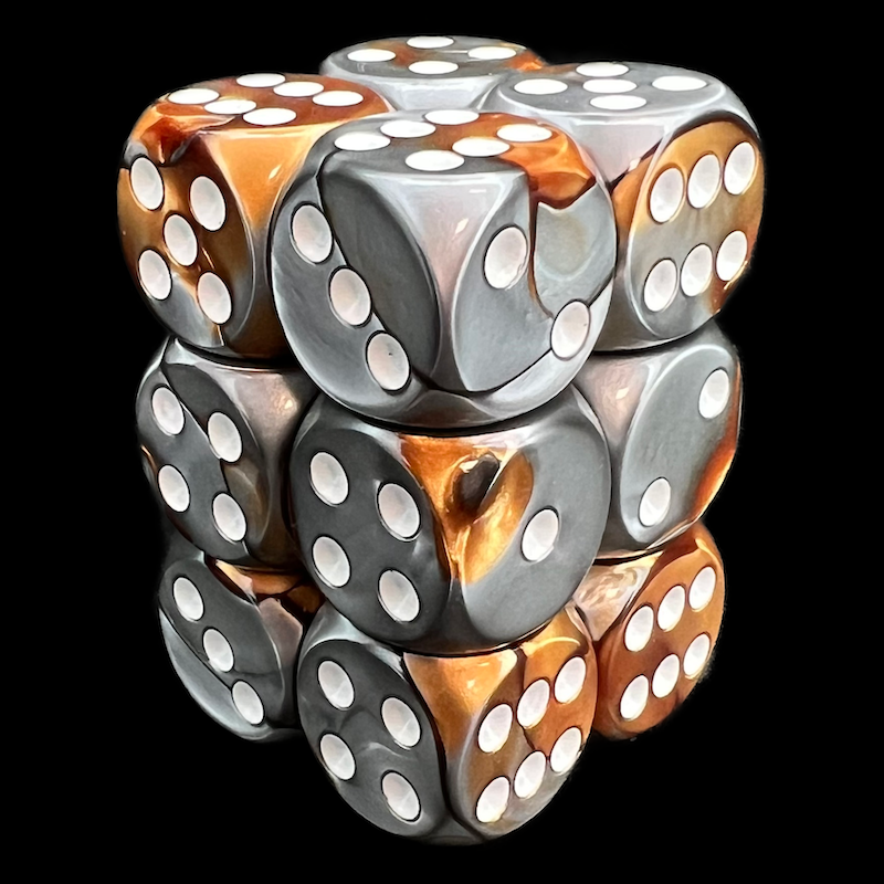 Chessex Gemini Copper & Steel 12 x D6 Dice Set