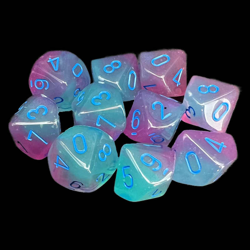 Chessex Gemini Gel Green & Pink 10 x D10 Dice Set