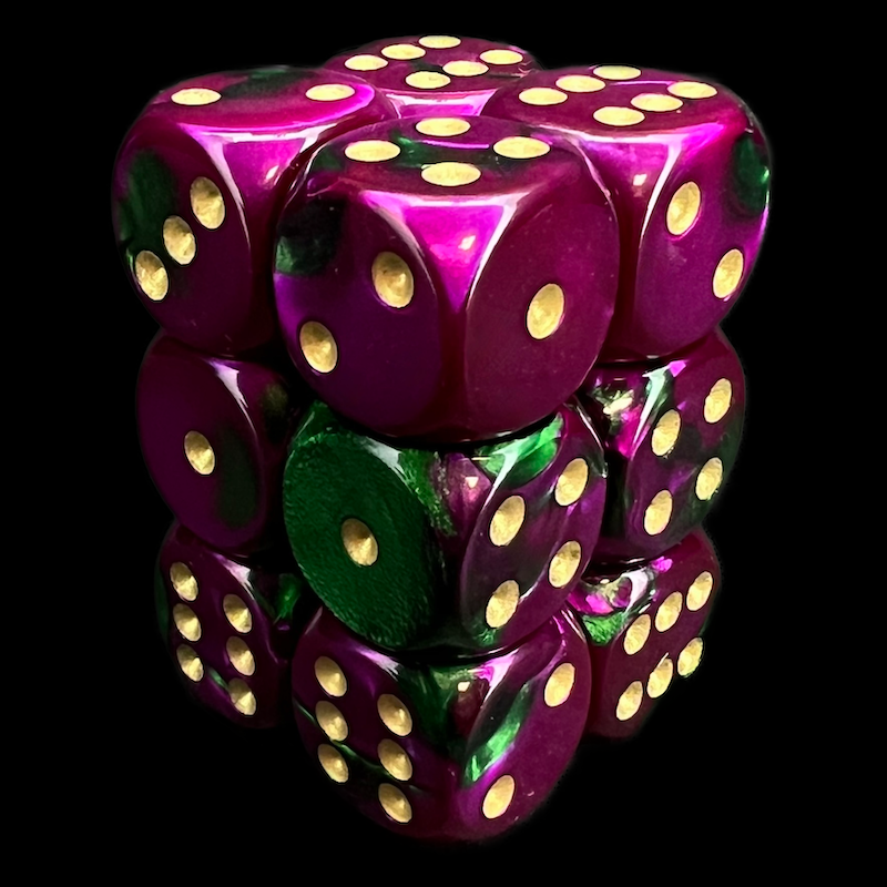 Chessex Gemini Green & Purple 12 x D6 Dice Set