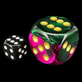 Chessex Gemini Green & Purple with Gold BIG 30mm D6 Spot Dice