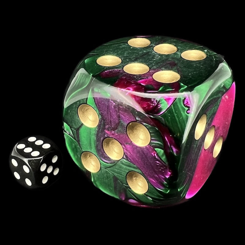 Chessex Gemini Green & Purple with Gold MASSIVE 50mm D6 Spot Dice