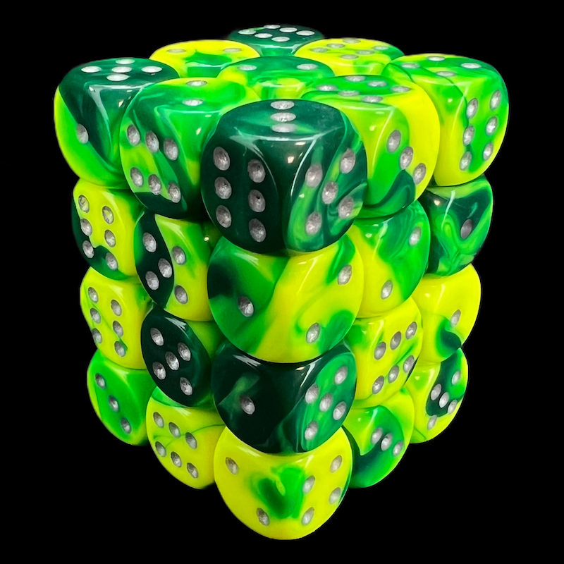 Chessex Gemini Green & Yellow 36 x D6 Dice Set