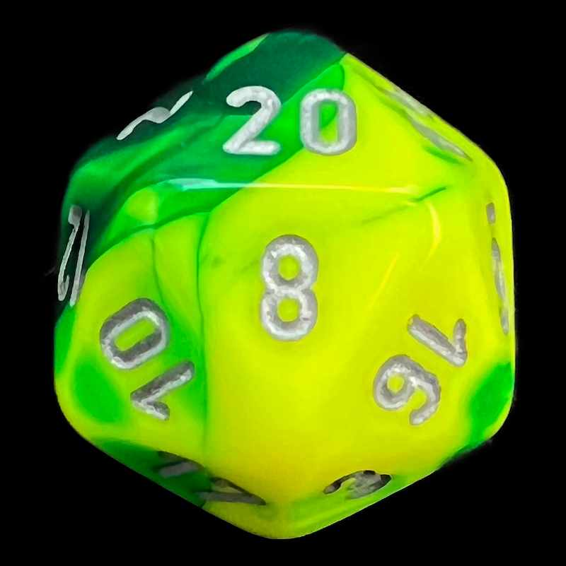Chessex Gemini Green & Yellow D20 Dice