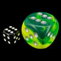 Chessex Gemini Green & Yellow with Silver BIG 30mm D6 Spot Dice