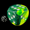 Chessex Gemini Green & Yellow with Silver MASSIVE 50mm D6 Spot Dice