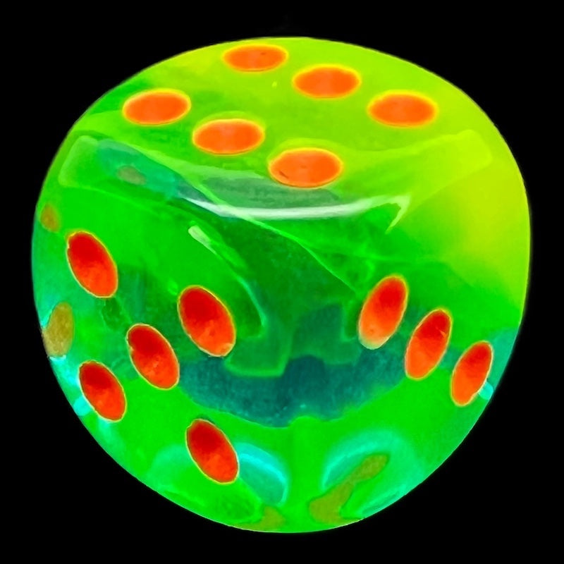 Chessex Gemini Plasma Green & Teal Luminary Glow In Dark 16mm D6 Spot Dice