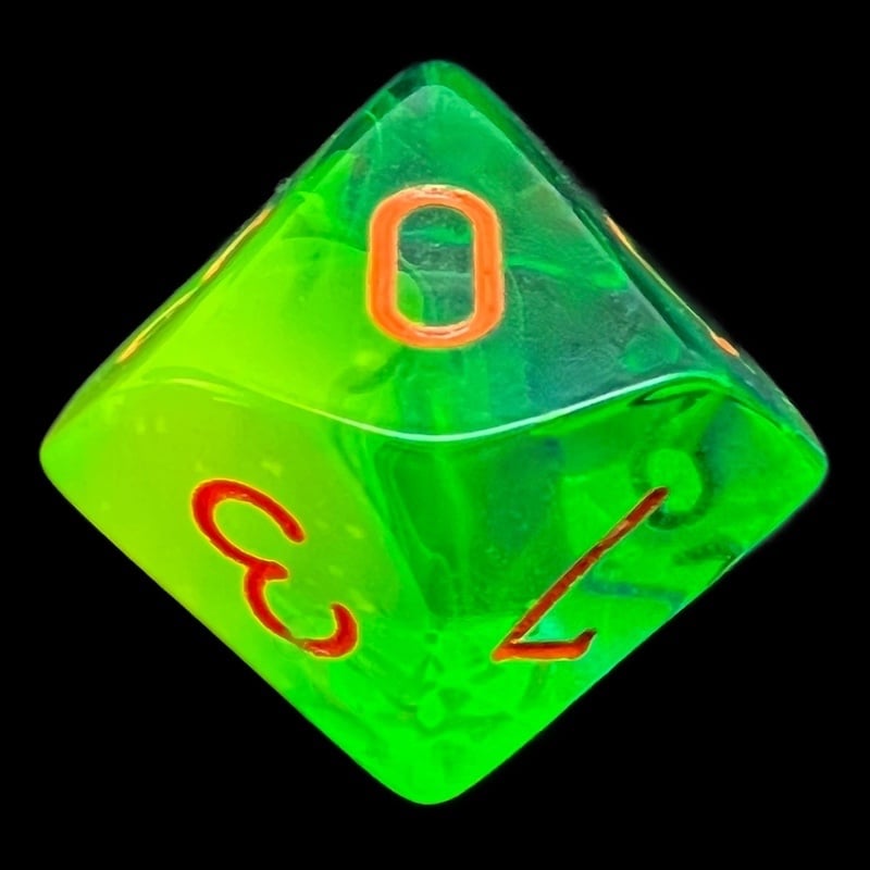 Chessex Gemini Plasma Green & Teal Luminary Glow In Dark D10 Dice