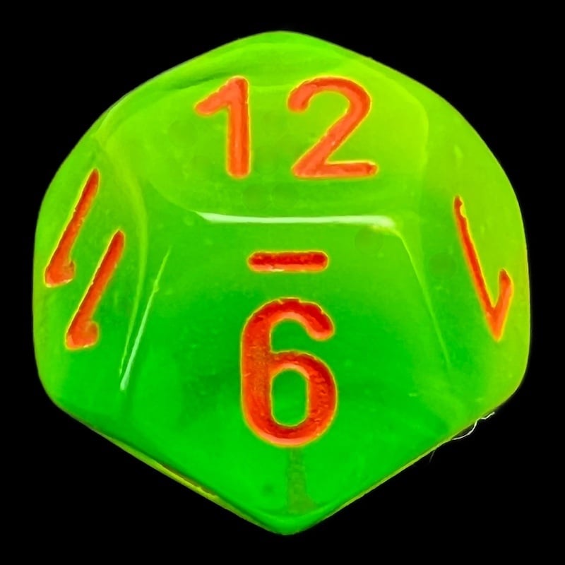 Chessex Gemini Plasma Green & Teal Luminary Glow In Dark D12 Dice