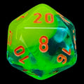 Chessex Gemini Plasma Green & Teal Luminary Glow In Dark D20 Dice