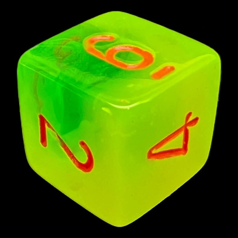 Chessex Gemini Plasma Green & Teal Luminary Glow In Dark D6 Dice