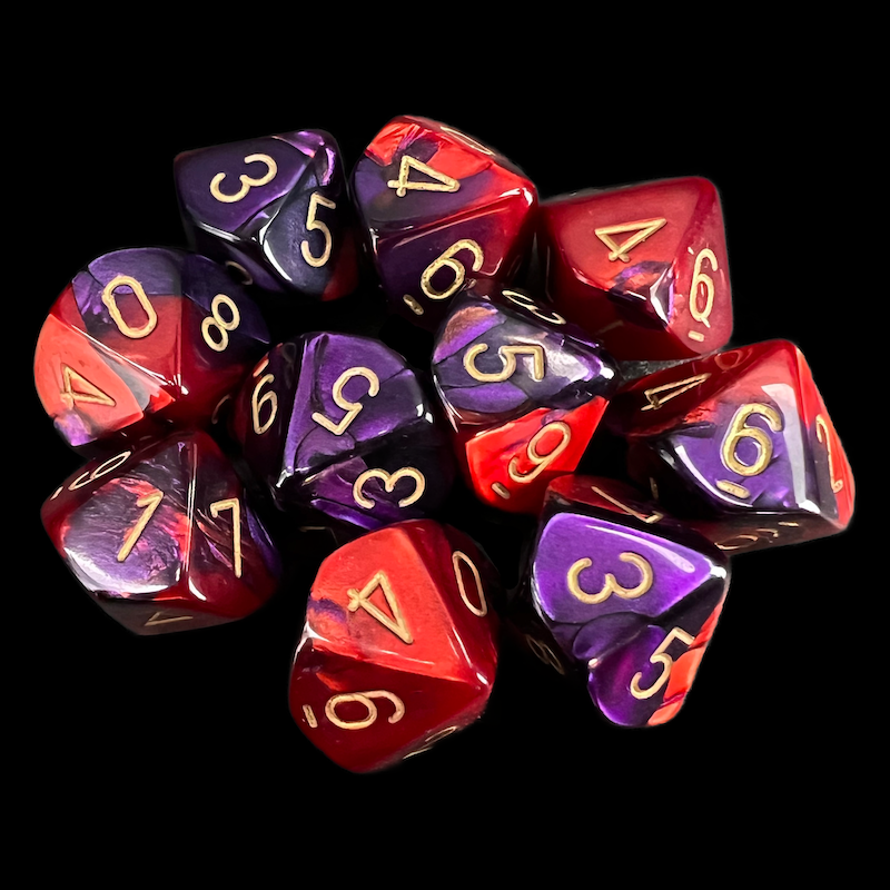 Chessex Gemini Purple & Red 10 x D10 Dice Set