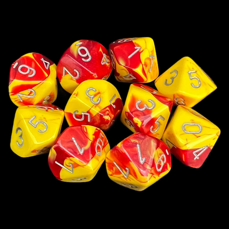 Chessex Gemini Red & Yellow 10 x D10 Dice Set