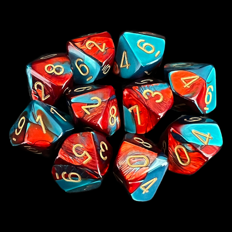 Chessex Gemini Red & Teal 10 x D10 Dice Set
