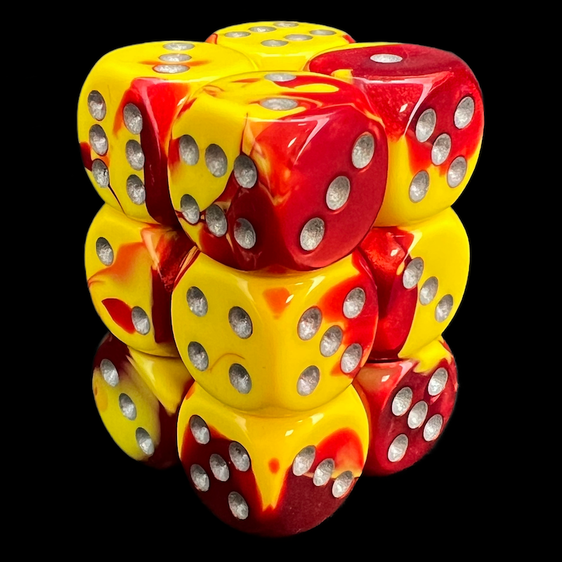 Chessex Gemini Red & Yellow 12 x D6 Dice Set