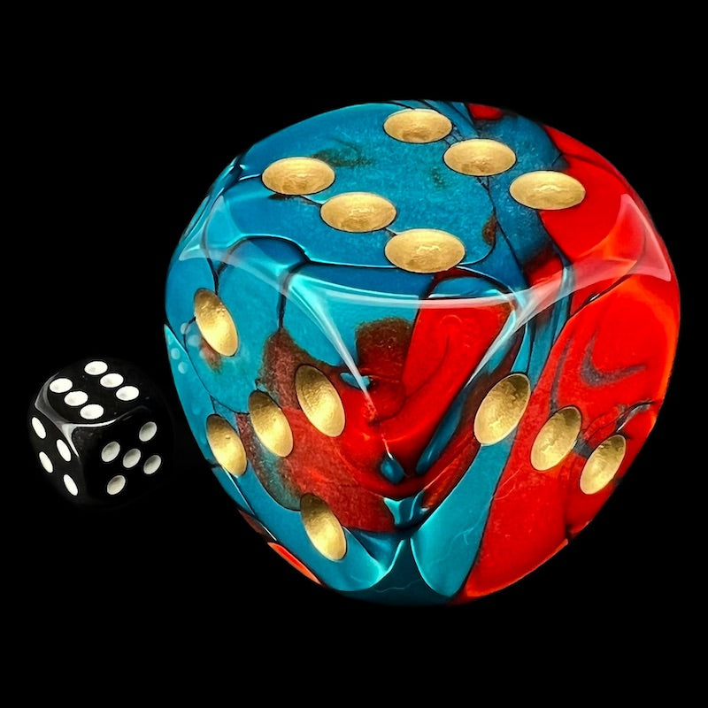 Chessex Gemini Red & Teal with Gold MASSIVE 50mm D6 Spot Dice