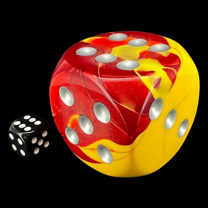 Chessex Gemini Red & Yellow with Silver MASSIVE 50mm D6 Spot Dice