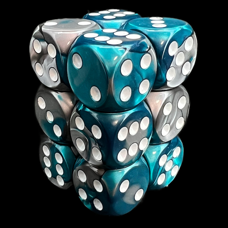 Chessex Gemini Steel & Teal 12 x D6 Dice Set