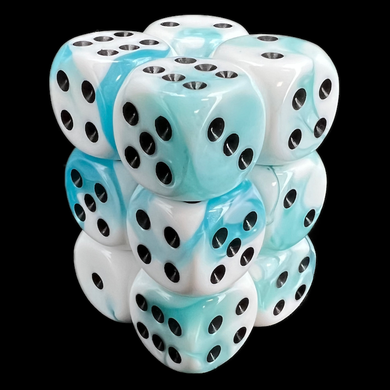 Chessex Gemini Teal & White 12 x D6 Dice Set - Discontinued
