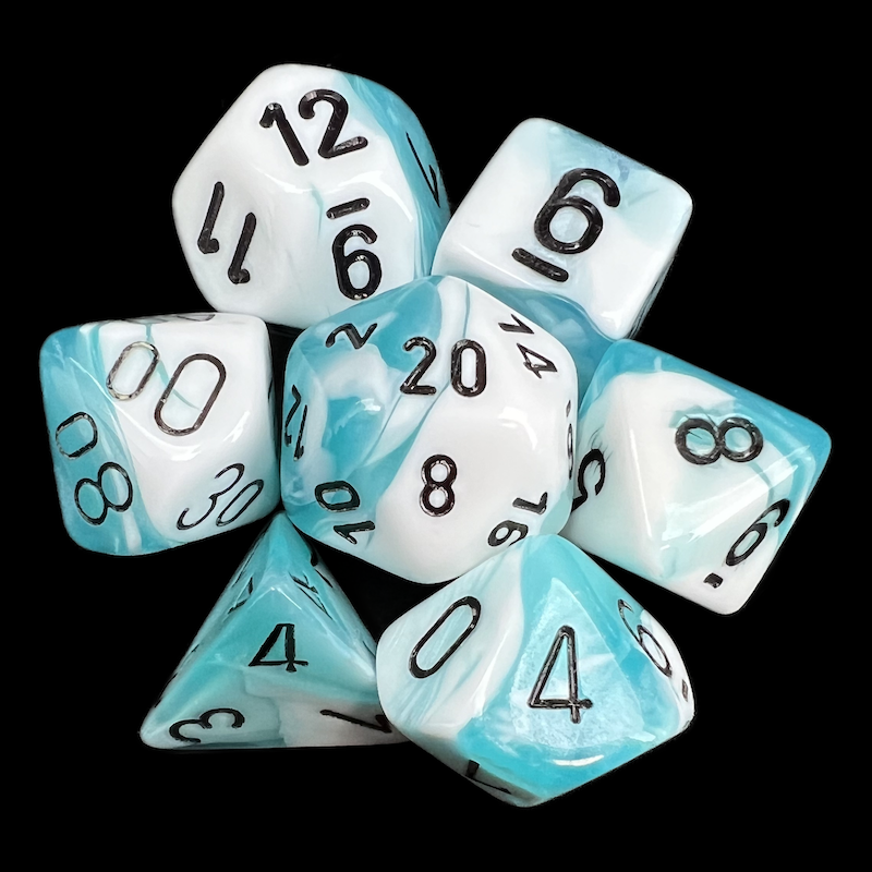 Chessex Gemini Teal & White 7 Dice Polyset - Discontinued