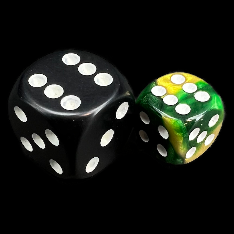 Chessex Gemini Gold & Green 12mm D6 Spot Dice - Discontinued