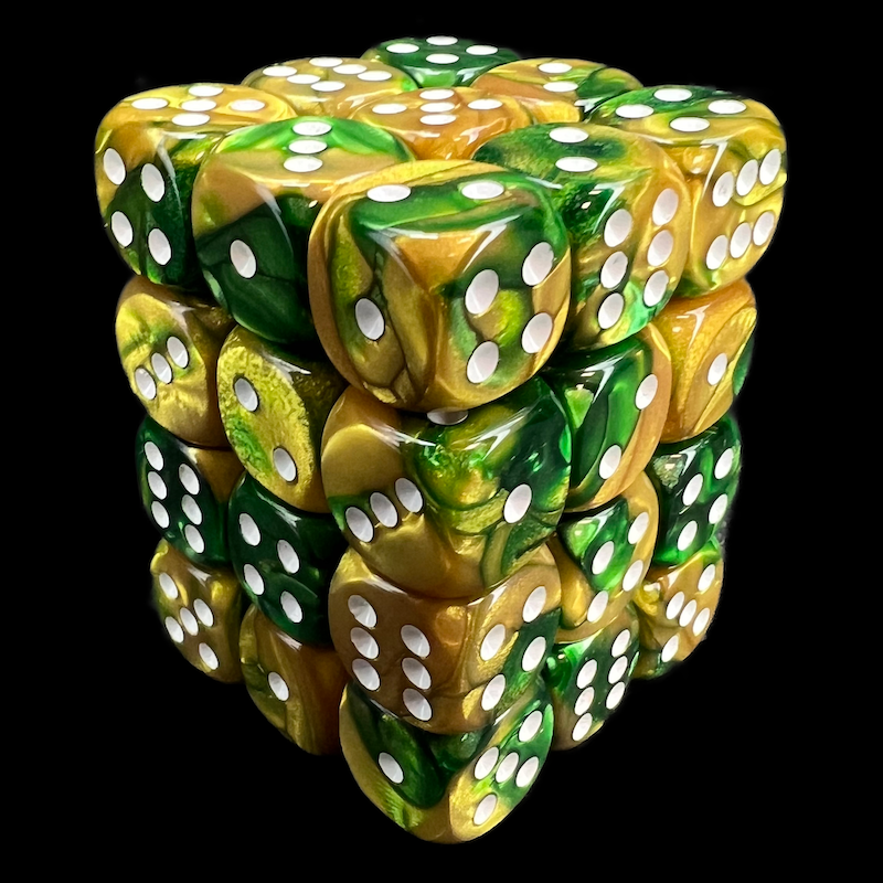 Chessex Gemini Gold & Green 36 x D6 Dice Set - Discontinued