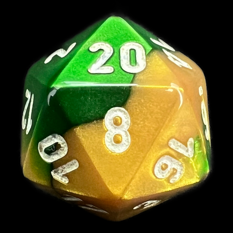 Chessex Gemini Gold & Green D20 Dice - Discontinued