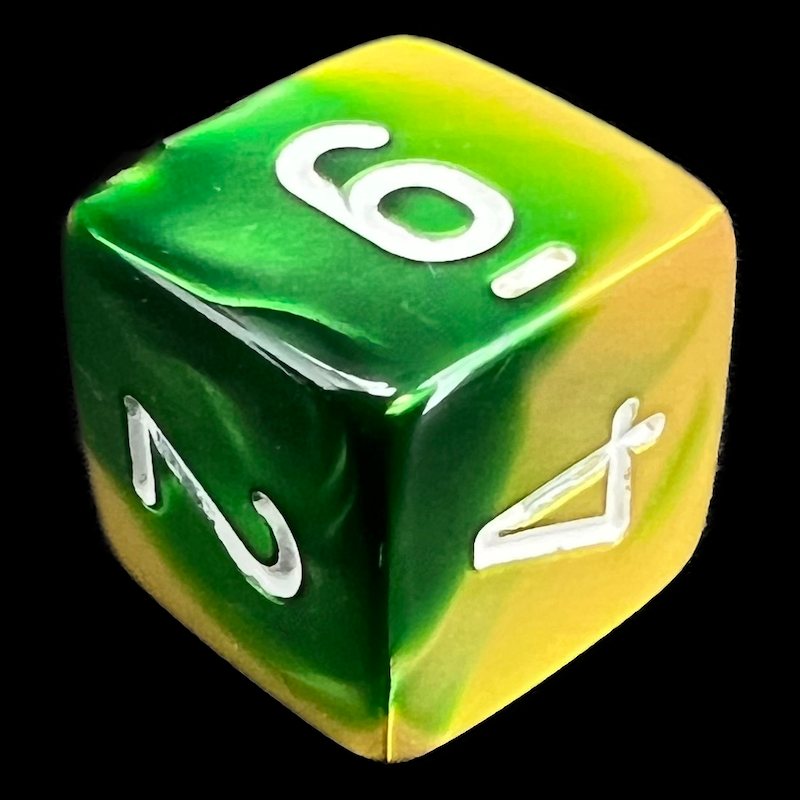 Chessex Gemini Gold & Green D6 Dice - Discontinued