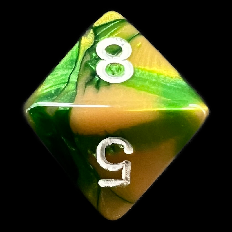 Chessex Gemini Gold & Green D8 Dice - Discontinued