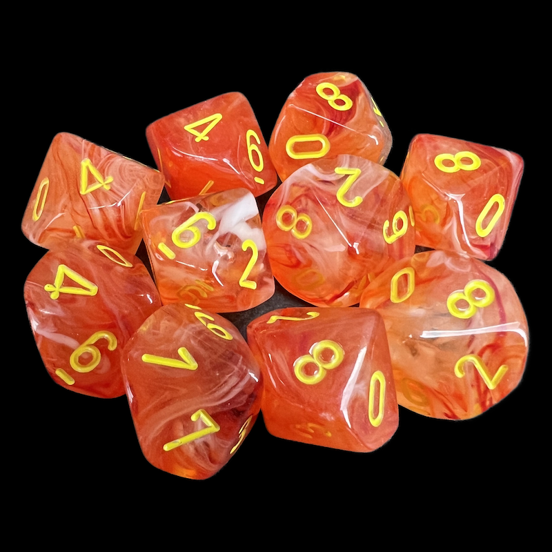 Chessex Ghostly Glow Orange 10 x D10 Dice Set - Discontinued