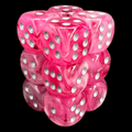 Chessex Ghostly Glow Pink & Silver 12 x D6 Dice Set