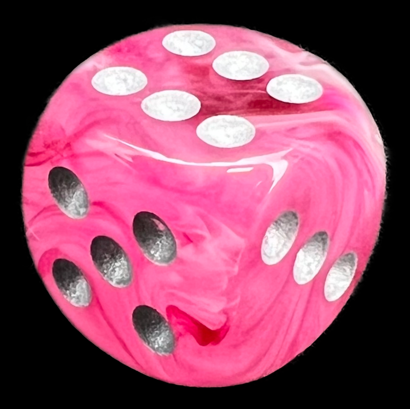 Chessex Ghostly Glow Pink & Silver 16mm D6 Spot Dice