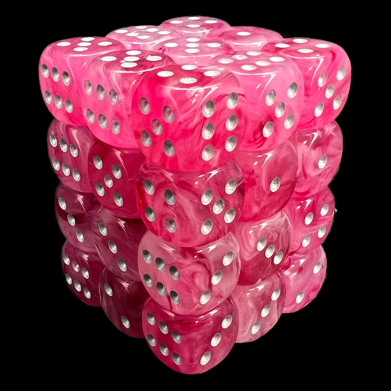 Chessex Ghostly Glow Pink & Silver 36 x D6 Dice Set