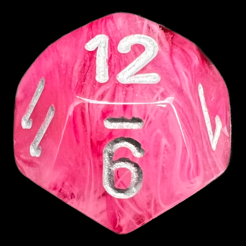 Chessex Ghostly Glow Pink & Silver D12 Dice