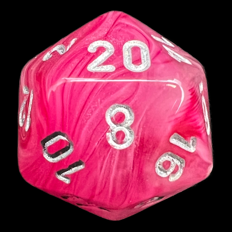 Chessex Ghostly Glow Pink & Silver D20 Dice