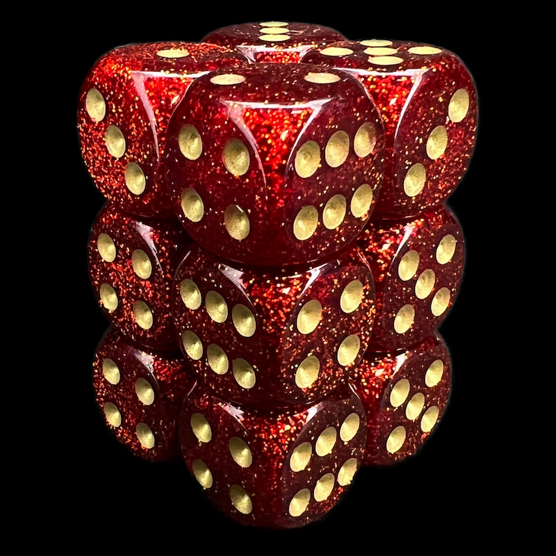 Chessex Glitter Ruby & Gold 12 x D6 Dice Set